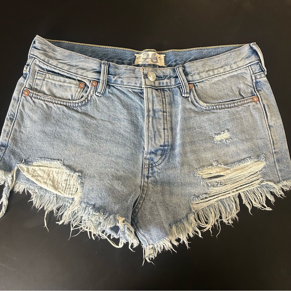 We the Free Distressed Light Blue Denim Shorts